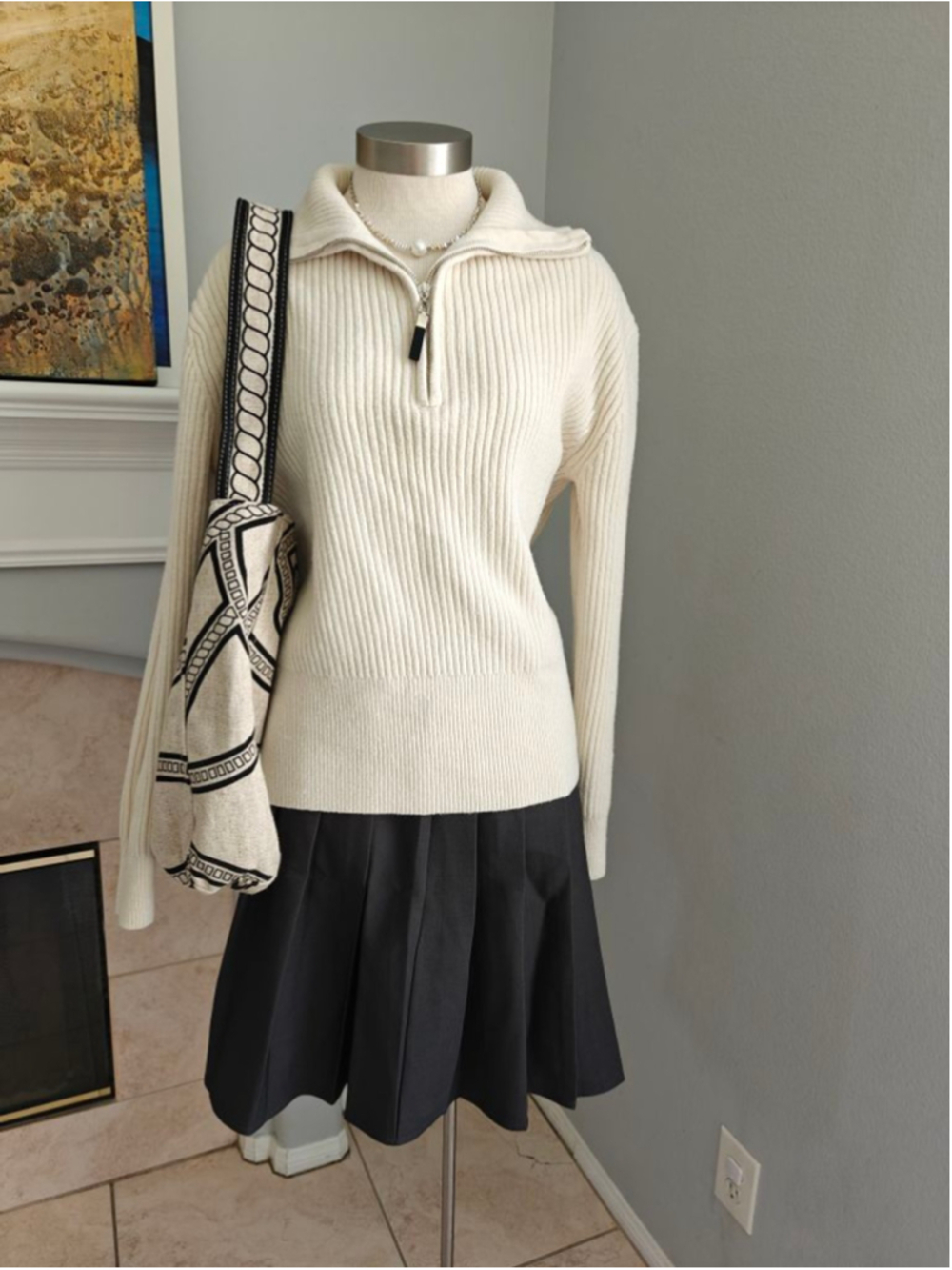 Korean Minimalist Half Zip Ribbed Knit Sweater | Cozy Funnel Neck Pullover